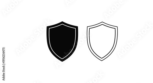 Two shield icons one filled and one outlined in black and white silhouette