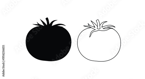 Two tomatoes depicted one solid one outline a striking silhouette