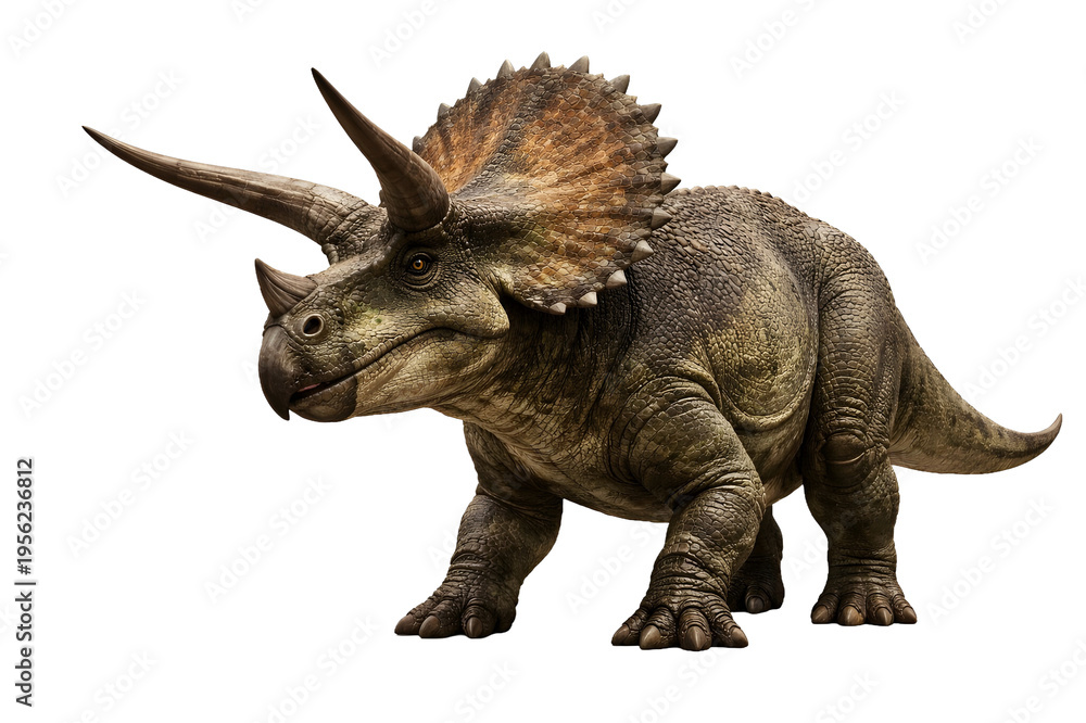 Fototapeta premium Triceratops Dinosaur Isolated on White Background – Prehistoric Animal 3D Illustration