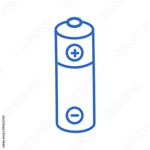 A simple blue line battery icon. Energy and power symbol with plus and minus sings.