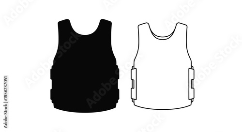 Two body armor vests presented a solid form and a line silhouette
