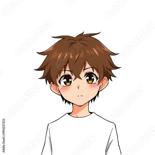Anime Boy With Brown Hair On White Background