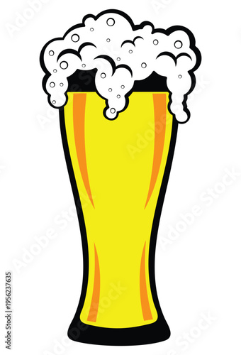 Vector illustration of a tall glass of cold beer with thick foam