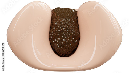 3D Illustration of a clogged skin pore with deep dirt and blackhead impurity.