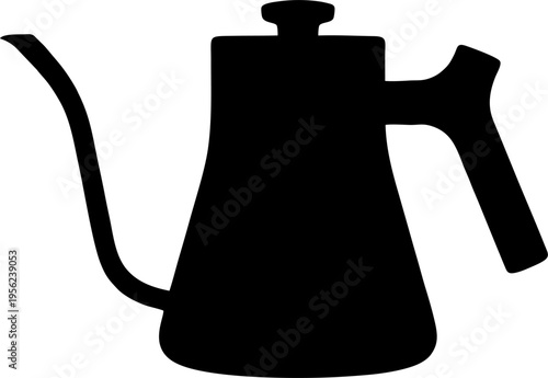 Gooseneck coffee kettle silhouette for manual brew pour over. Professional barista equipment vector for coffee shop and cafe branding