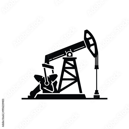 A sleek black vector illustration of an oil pump, symbolizing energy production and the global fossil fuel industry, isolated on a clean white background for industrial design