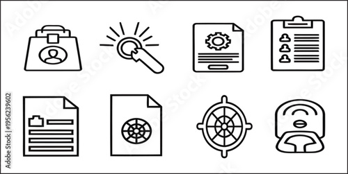 Collection of business and security icons in line art style