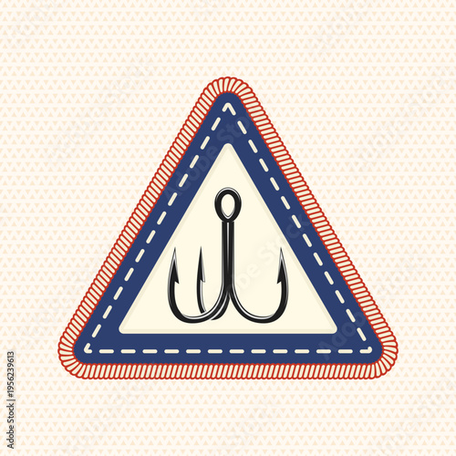 Scout badge with triple fishing hook. Vector. Merit patch, sticker for camping outdoor and academic activities. Perfect for scouting groups, camping events, bike clubs, outdoor apparel, stickers