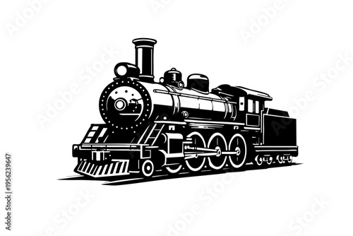Minimal icon-style silhouette of a steam locomotive with circular boiler front