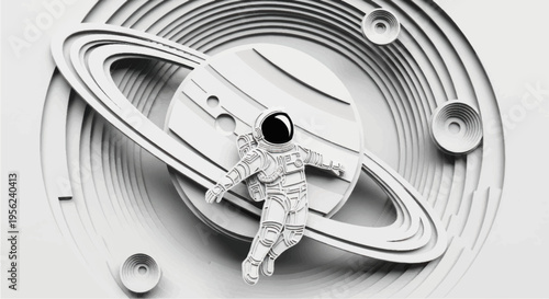 Astronaut Figurine Near Model Saturn Planet.