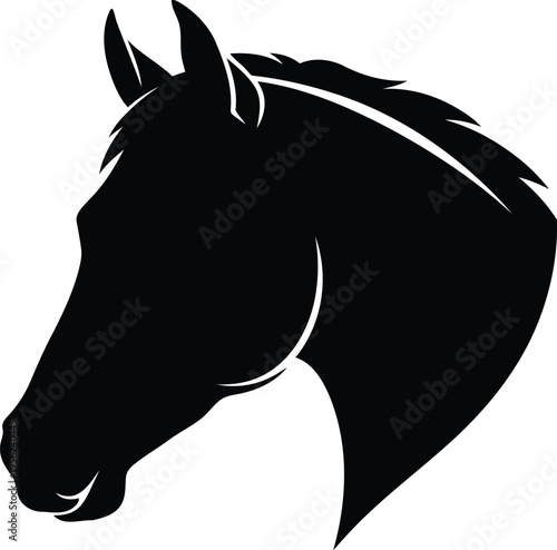 Striking black silhouette illustration of an elegant equine head, capturing the strength, grace, and majestic beauty of a horse with a timeless and versatile design for various creative projects