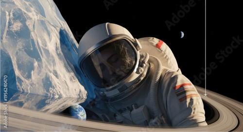 Astronaut in Space Suit Emerging from Hatch.