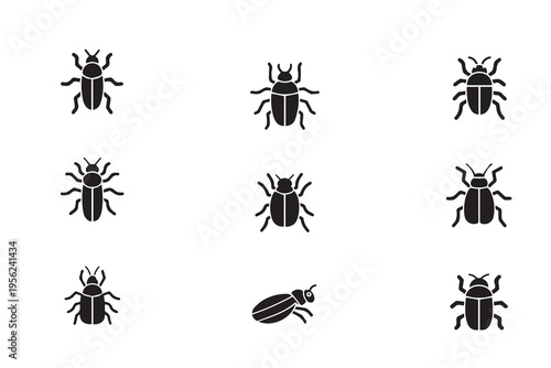 Beetle and Bug Insect Silhouette Icon Set Collection