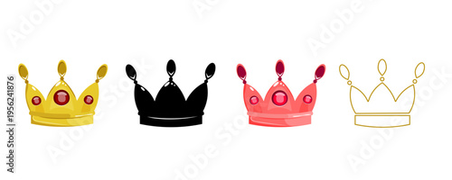 A set of different crowns highlighted on a white background