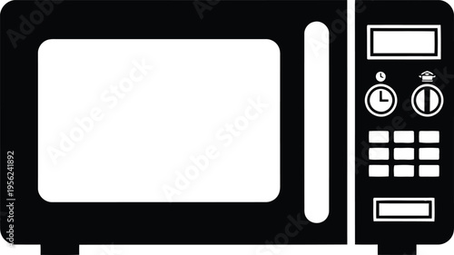 Sleek black silhouette of a modern kitchen appliance, depicting an essential cooking device for rapid meal preparation and reheating, ideal for contemporary domestic environments