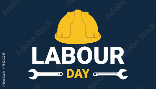Labour day celebration with hard hat and wrenches