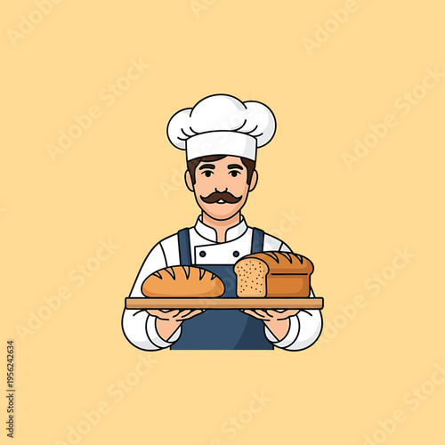 Baker Holding Tray of Fresh Bread.