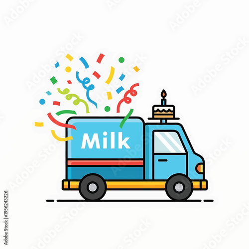 Blue milk delivery truck vehicle.