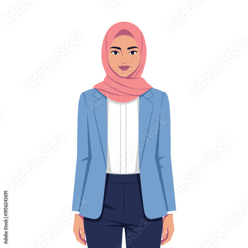Professional Muslim Woman in Hijab, Business Attire, Confident Stance