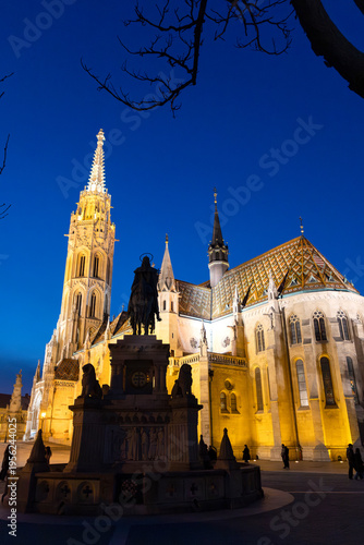 the Matthias Church in Budapest at blue hour  Hungary  Europe
