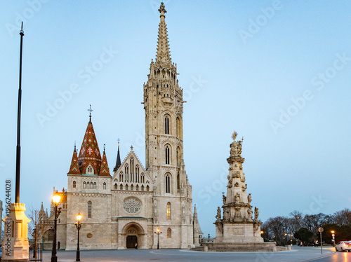 the Matthias Church in Budapest at blue hour  Hungary  Europe