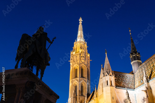 the Matthias Church in Budapest at blue hour  Hungary  Europe