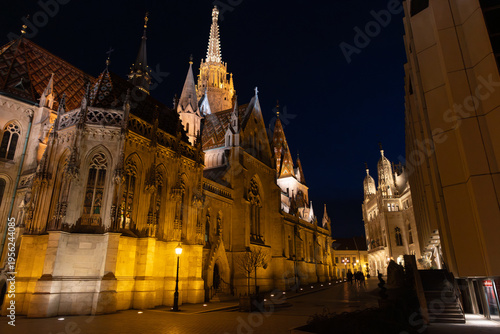 the Matthias Church in Budapest at blue hour  Hungary  Europe