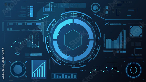 Futuristic interface displaying data visualizations and technological elements