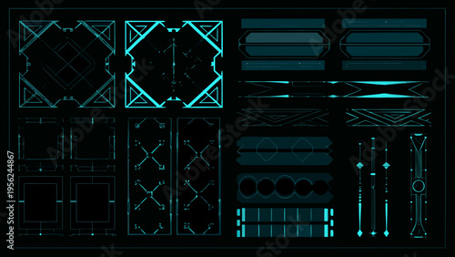 Futuristic user interface elements displayed on a dark background