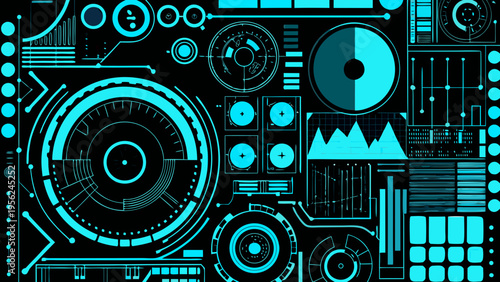Abstract futuristic interface design with glowing cyan geometric shapes