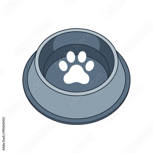 Empty Pet Food Bowl with Paw Print Icon, Animal Care Concept