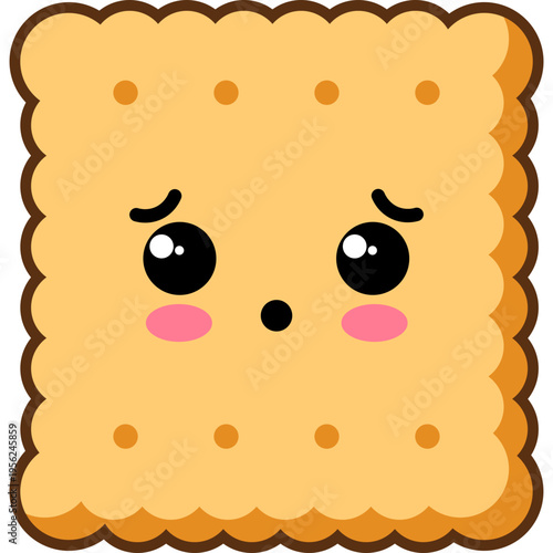 A cartoon cracker with a worried face is displayed close-up.