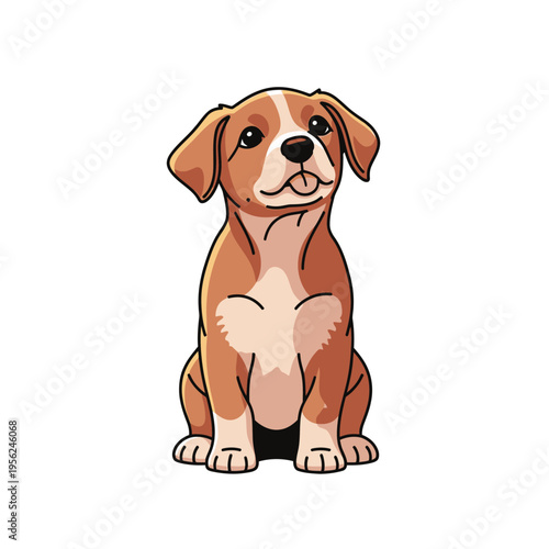 Cute cartoon puppy sitting, friendly expression, isolated on white background