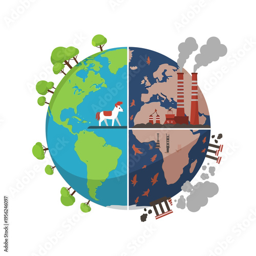 Earth Divided: Nature vs Pollution, Climate Change Impact, Environmental Crisis