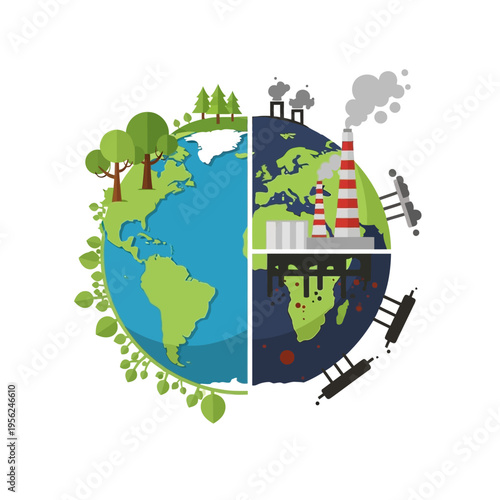 Earth divided: pristine nature vs. industrial pollution and climate change impact