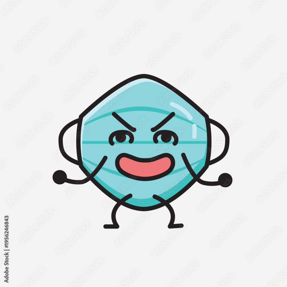 Obraz premium Cute Health Mask Mascot Vector Character in Flat Design Style