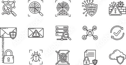 Cybersecurity and Data Protection Linear Vector Icon Set