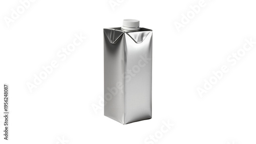 Photography Isolated blank metallic silver rectangular carton package with white screw cap f