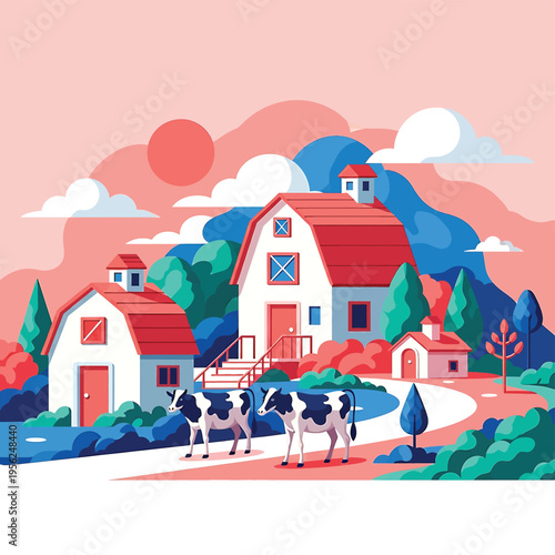 Cows walking on a farm road.