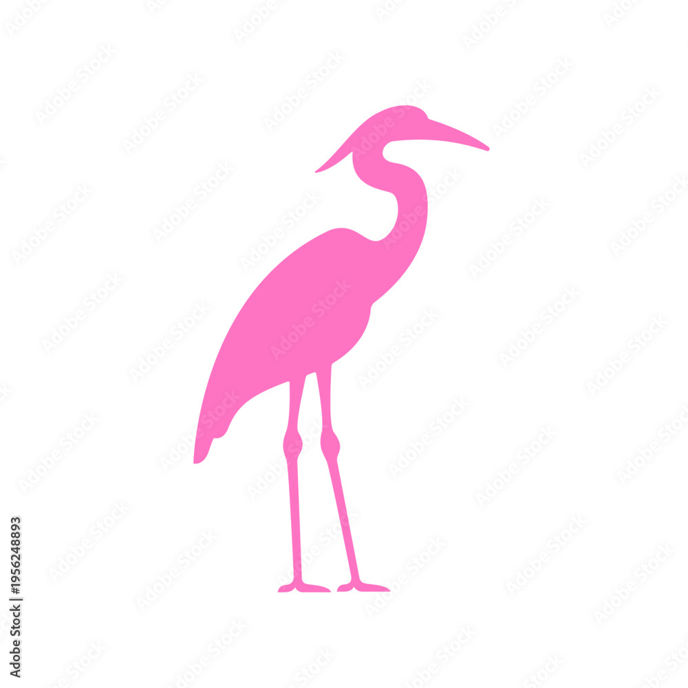 Naklejka premium Pink Heron Bird Silhouette Standing Alone.