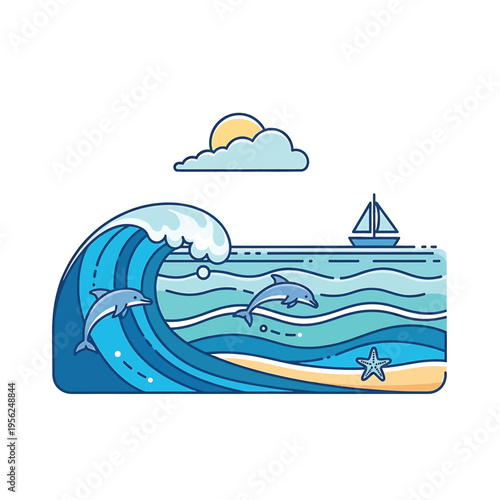 Dolphins swimming in ocean waves.