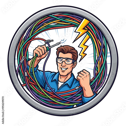 Electrician with multimeter and wires.