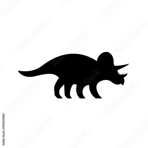 Black Silhouette of Triceratops Dinosaur Profile.