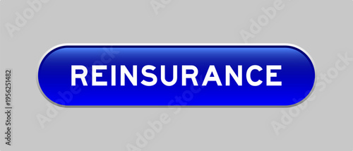 Blue color capsule shape button with word reinsurance on gray background