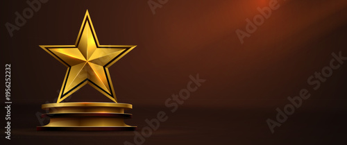 Luxurious golden star award on a dark background. Symbol of success and excellence. Vector illustration
