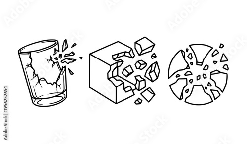 Fragmentation concept outline vector broken glass cube and shattered shapes
