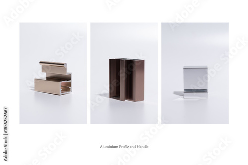 Aluminum mirror frames and handle profiles featuring premium brushed silver and elegant champagne gold finishes.
