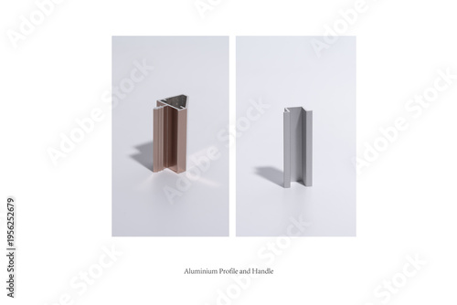 Aluminum mirror frames and handle profiles featuring premium brushed silver and elegant champagne gold finishes.