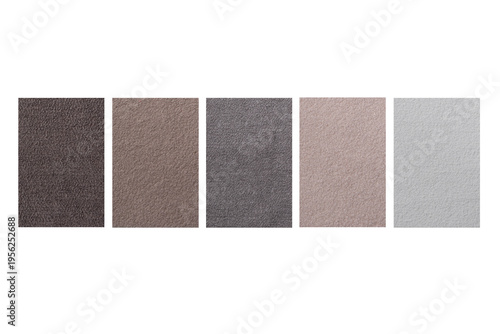 A professional color palette presentation featuring rectangular swatches of textured.