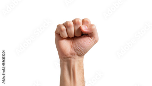 Foto Isolated male hand showing a strong clenched fist gesture of protest or determin